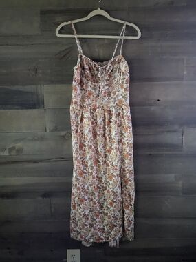 Hollister Boho Floral Midi Dress With Smocking Adjustable Straps Size M Hippie